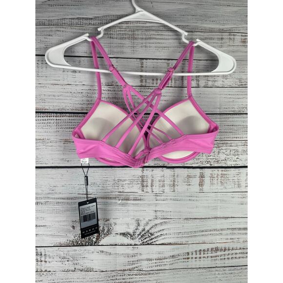 Relleciga Fuchsia Pink Push-up Bikini Top NEW Twist Front Swimsuit Small Strappy - Picture 2 of 6